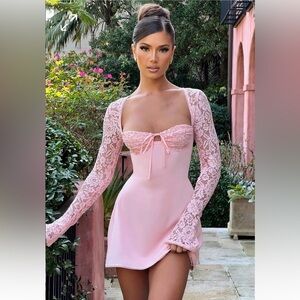 Elegant Long Sleeve Pink Lace Dress